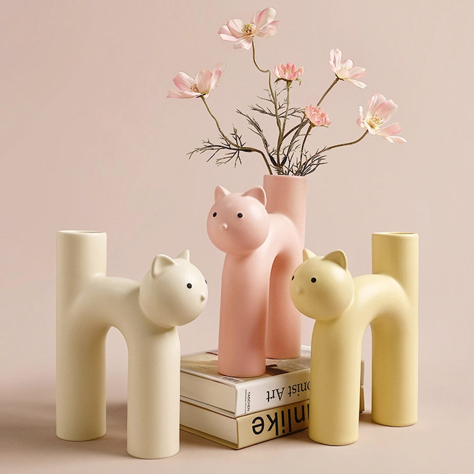 Cat Ikebana Ceramic Vase