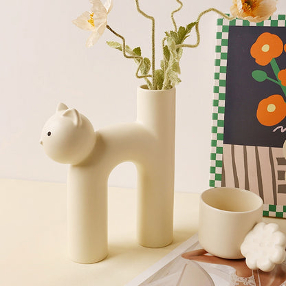 Cat Ikebana Ceramic Vase