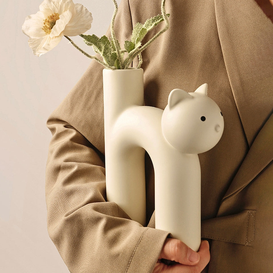 Cat Ikebana Ceramic Vase