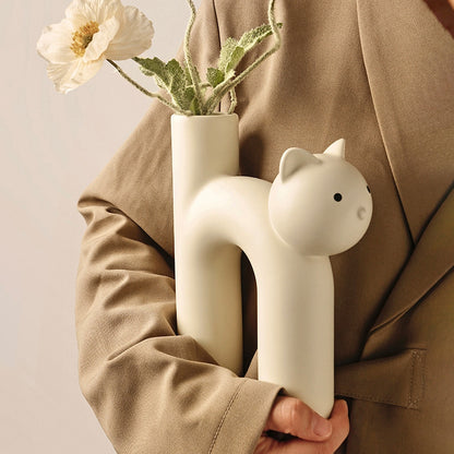 Cat Ikebana Ceramic Vase