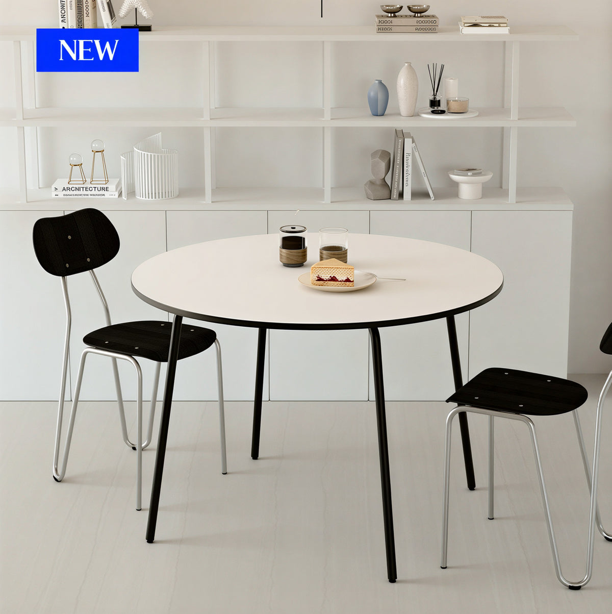 Modern Chrome Round Dining Table - 39.4"