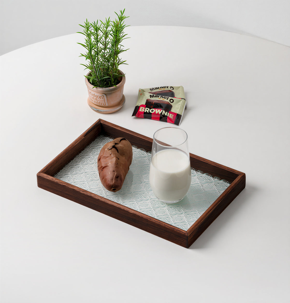 Walnut Wood Glass Tray