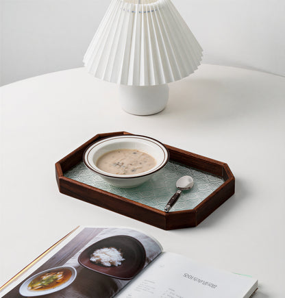 Walnut Wood Glass Tray