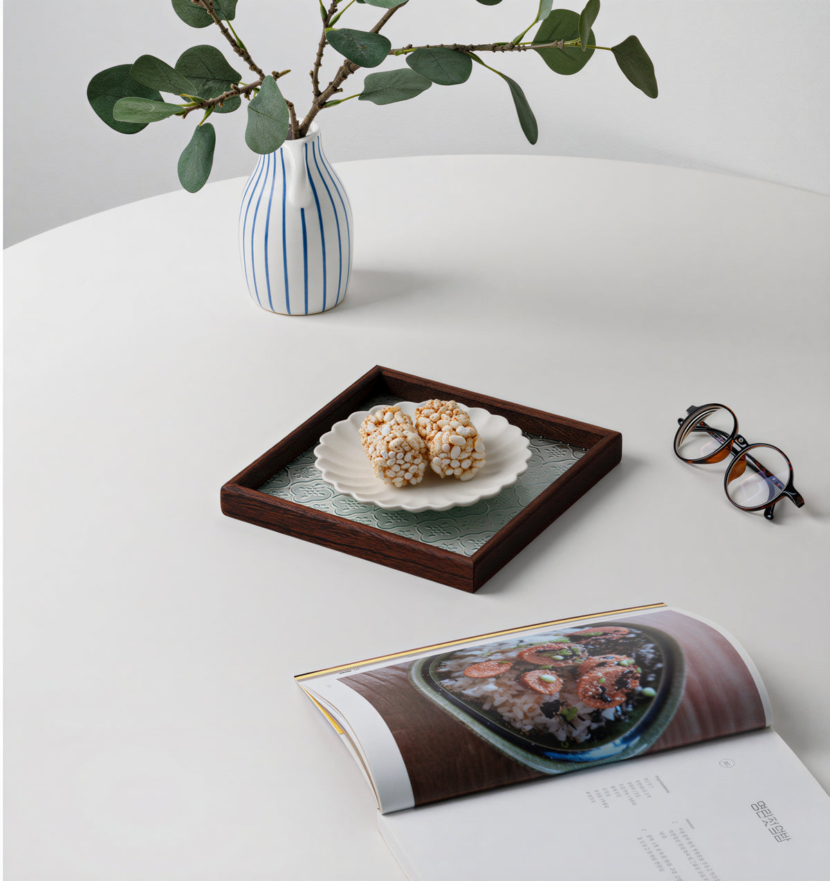 Walnut Wood Glass Tray
