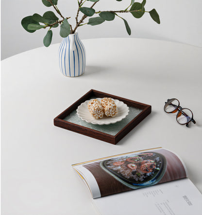Walnut Wood Glass Tray