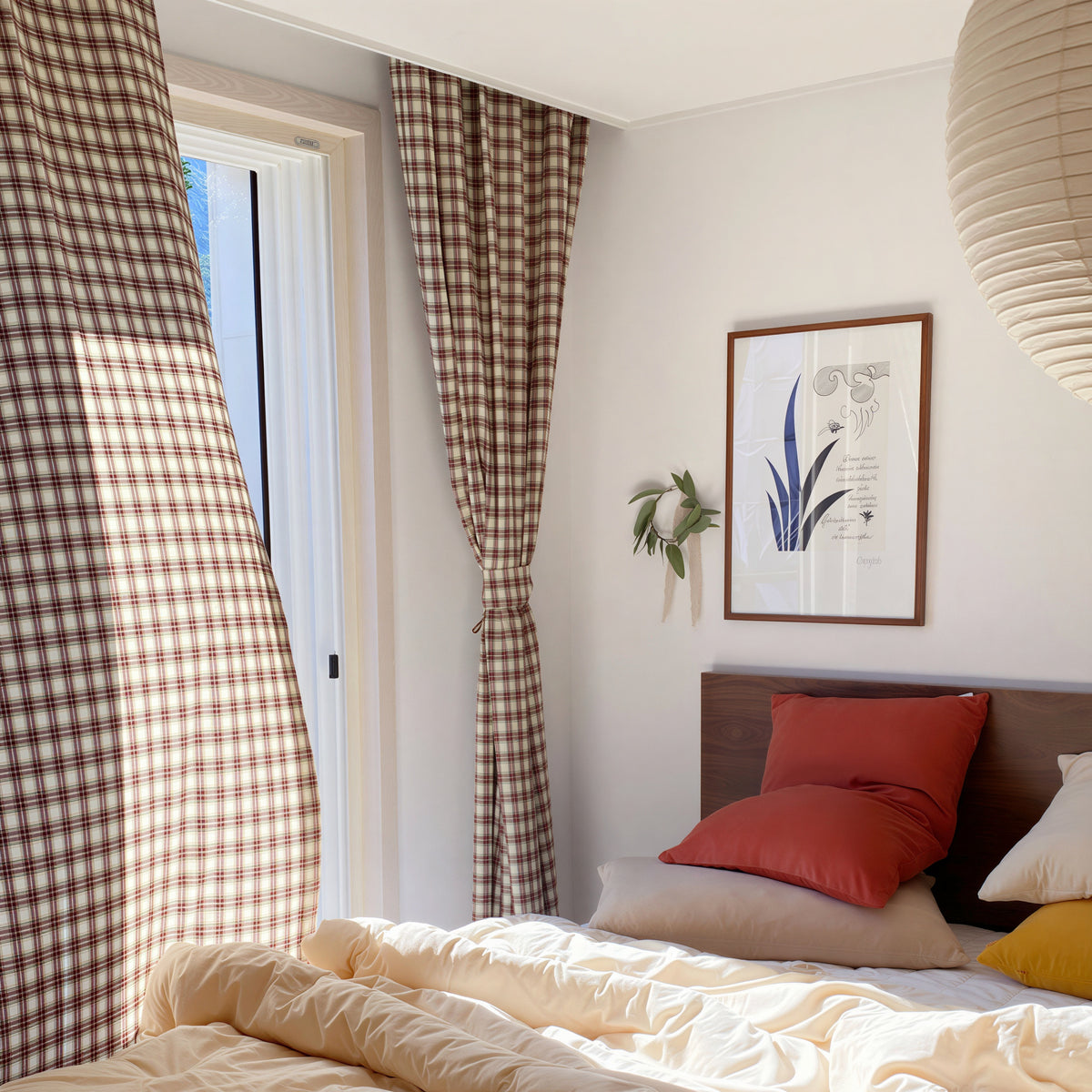 Cozy Brown Plaid Curtain