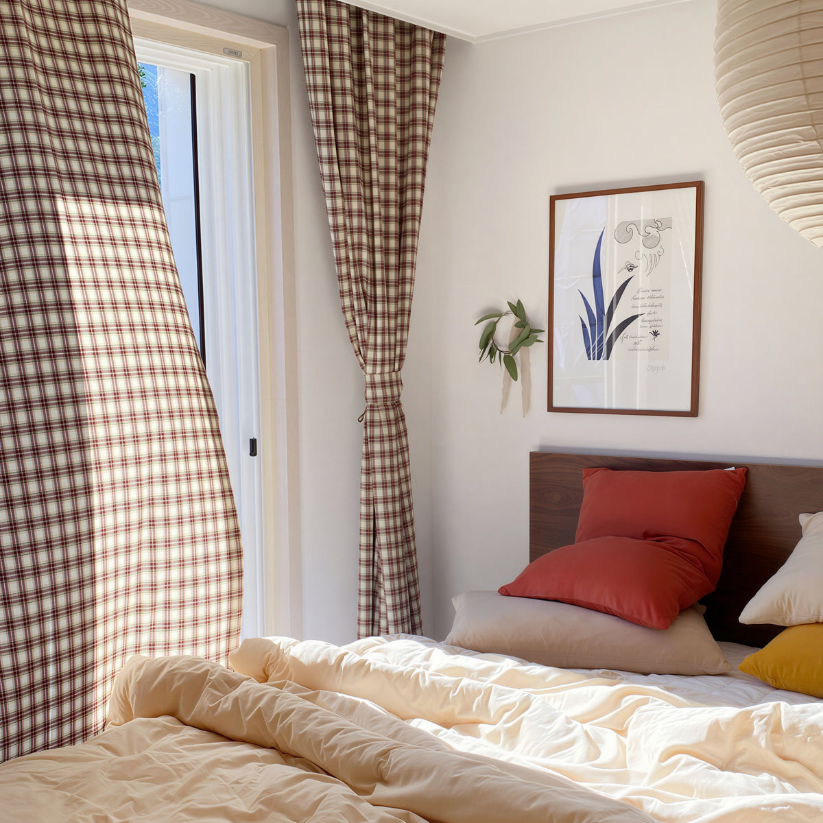 Cozy Brown Plaid Curtain