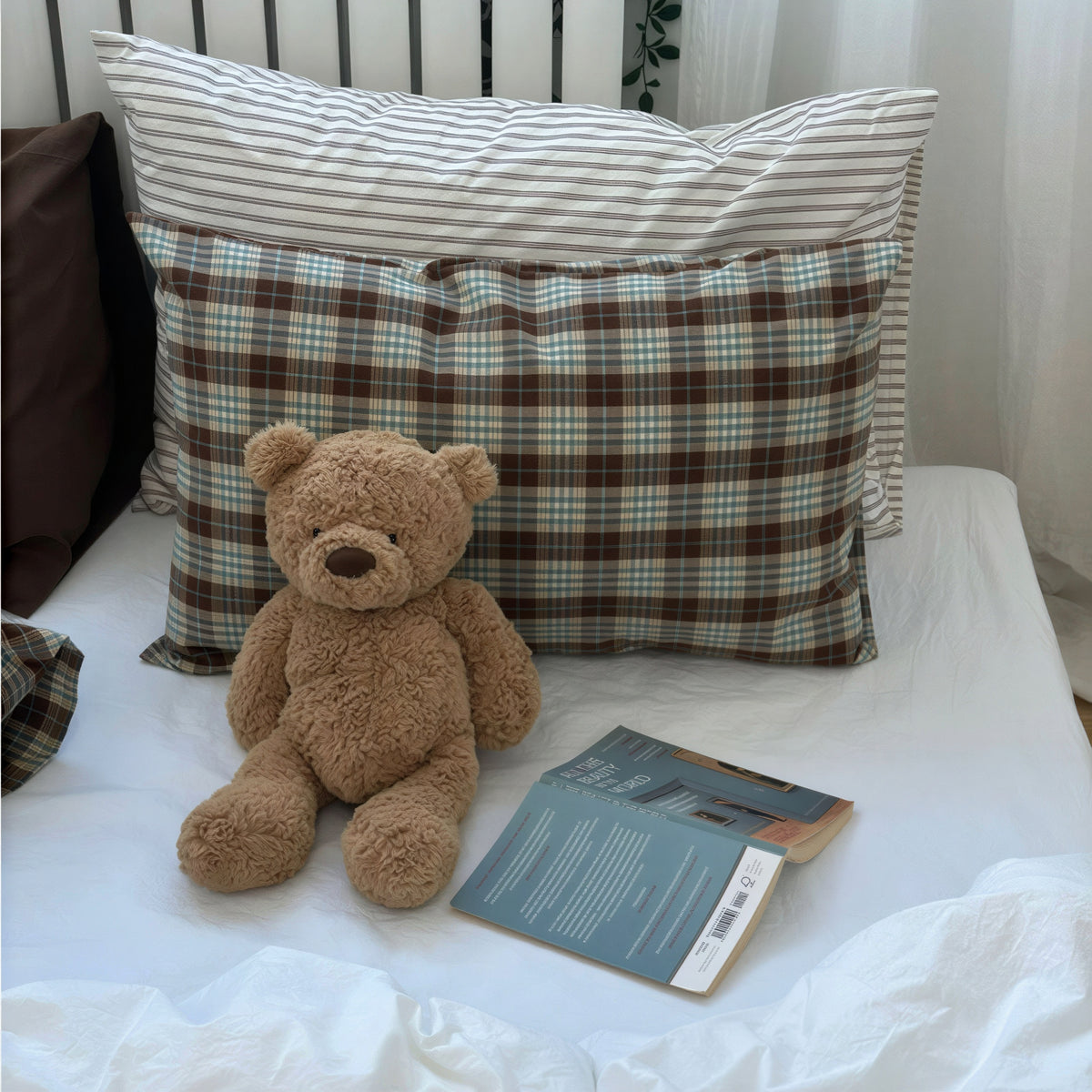 Mocha Brown Plaid Pillow Cover