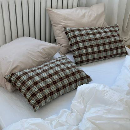 Mocha Brown Plaid Pillow Cover