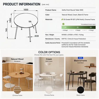 Modern Chrome Round Dining Table - 39.4"