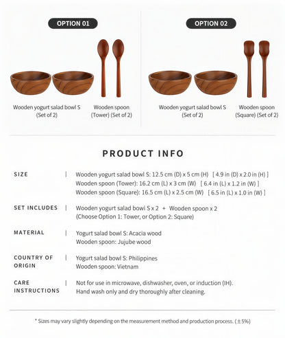 Wood Yogurt Bowl & Spoon Gift Set (4-Piece)