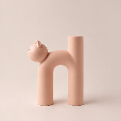 Cat Ikebana Ceramic Vase