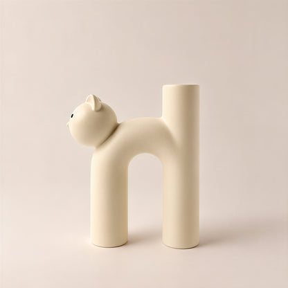 Cat Ikebana Ceramic Vase