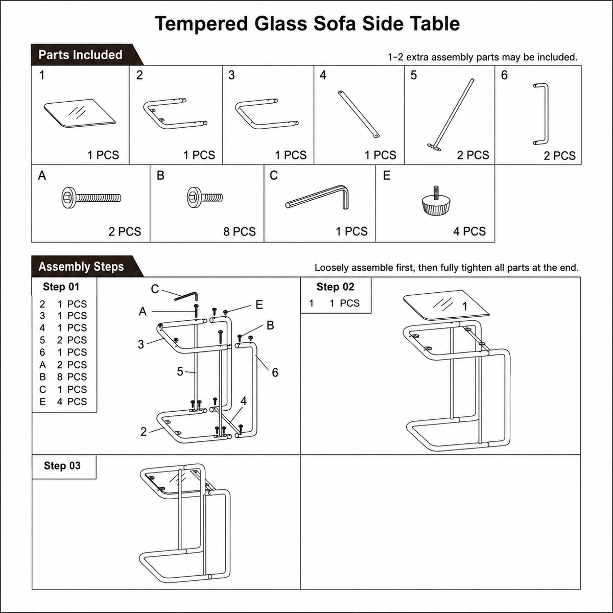 Glass C-Frame Side Table
