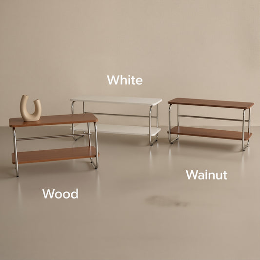 Mid-Century Wood & Chrome Shelf