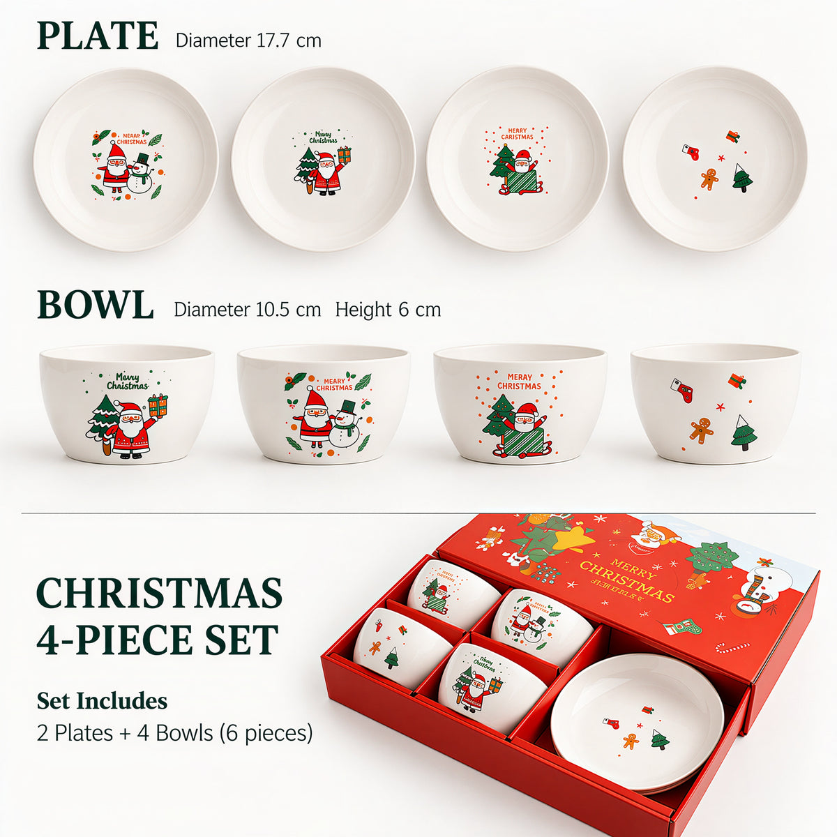 Santa Christmas Dinnerware Set for 4