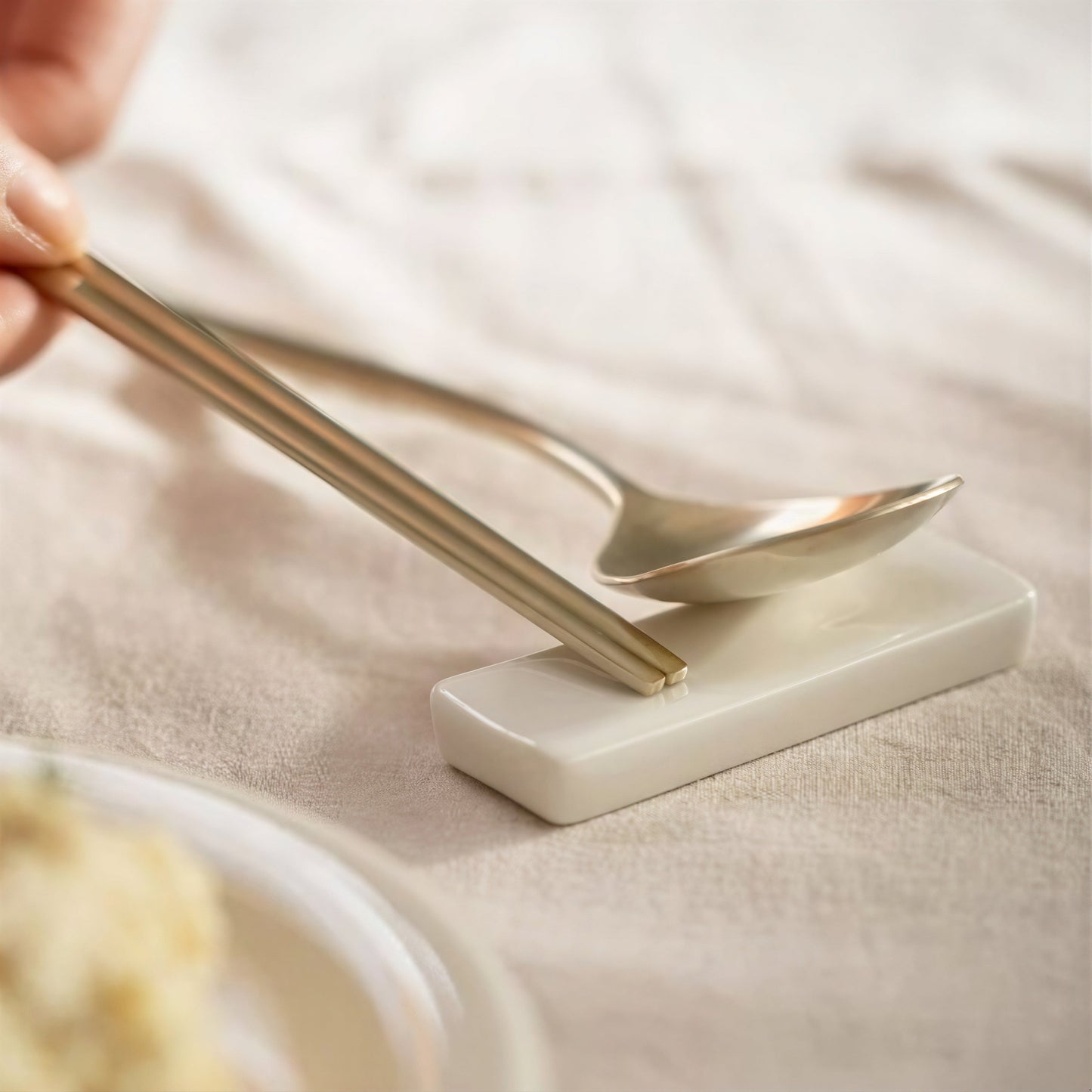 White Ceramic Spoon Rest Set (4-Piece)