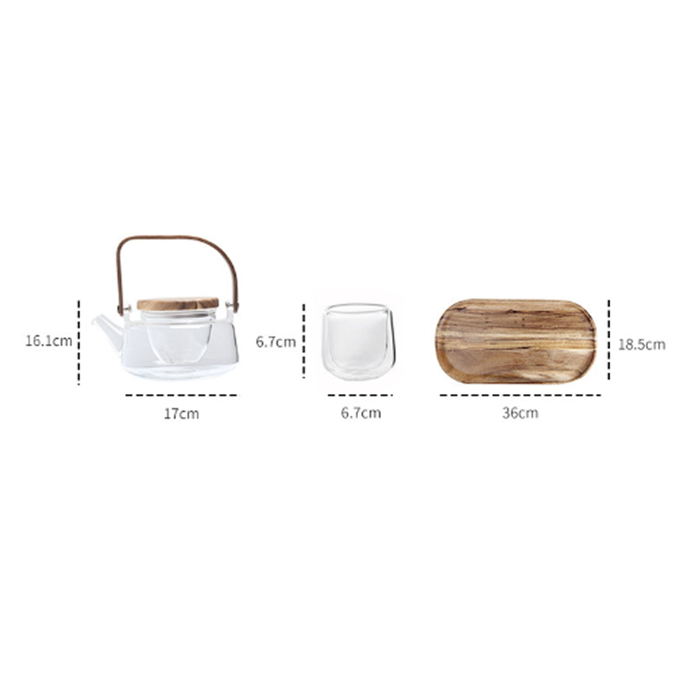 Durable Glass Teapot & Cup Set with Wooden Tray (4-Person Set)