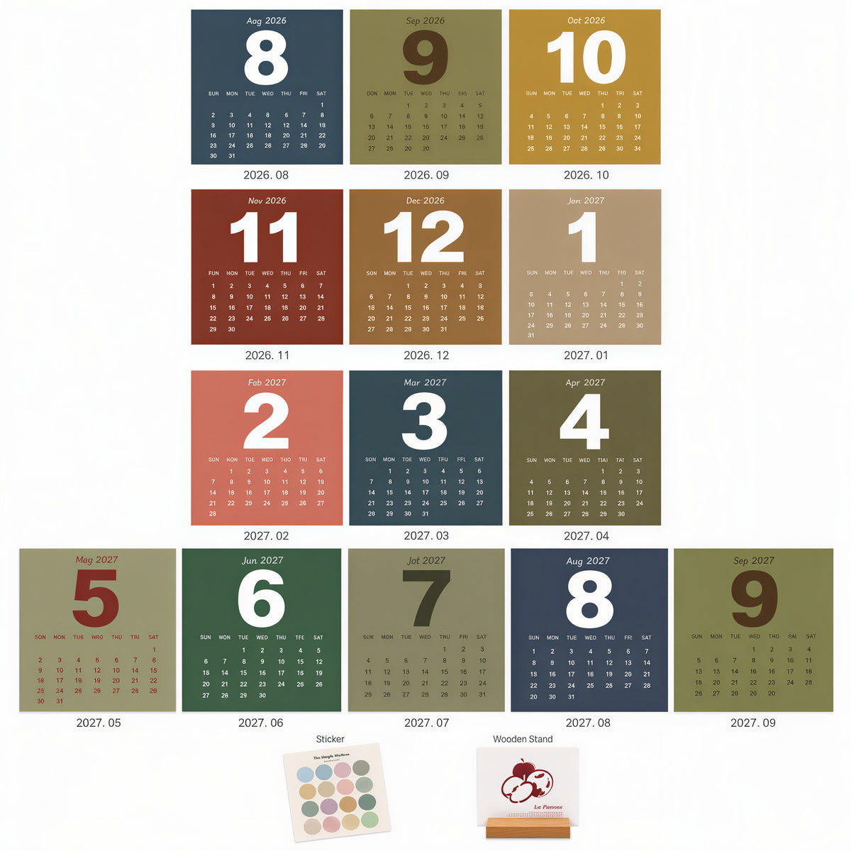 2027 Mini Desk Calendar with Wood Stand