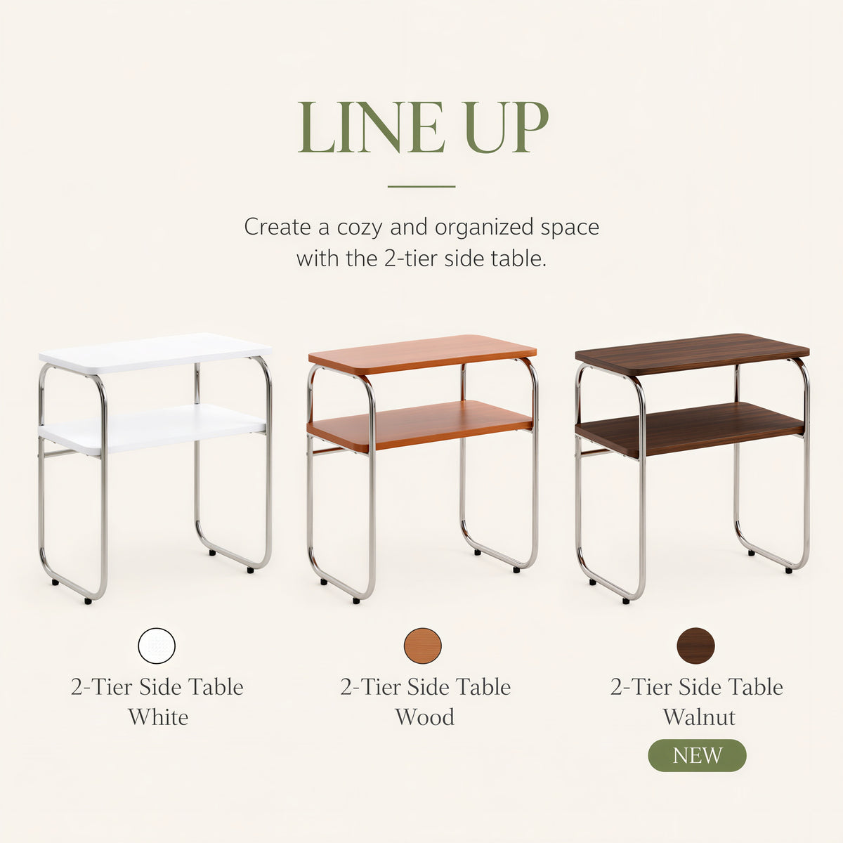 Mid-Century Wood & Chrome Side Table