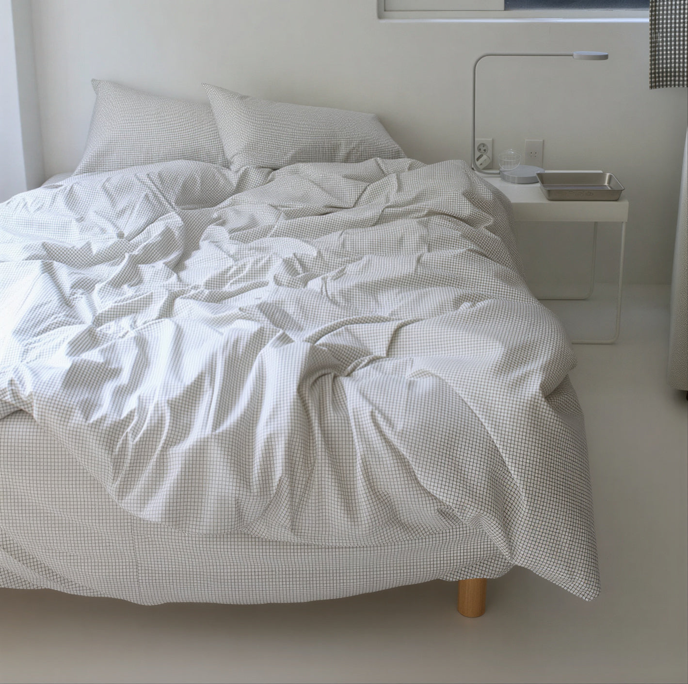 Almond Check Pattern Pure Cotton Duvet Cover & Fitted Sheet - close up