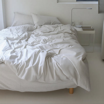 Almond Check Pattern Pure Cotton Duvet Cover & Fitted Sheet - close up