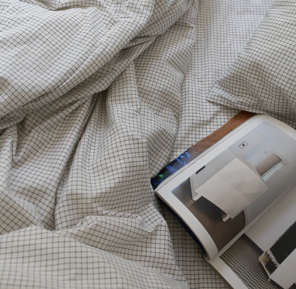 Almond Check Pattern Pure Cotton Duvet Cover & Fitted Sheet - lifestyle