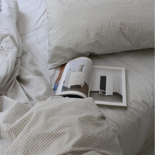 Almond Check Pattern Pure Cotton Duvet Cover & Fitted Sheet