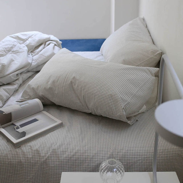 Almond Check Pattern Pure Cotton Duvet Cover & Fitted Sheet - detail view
