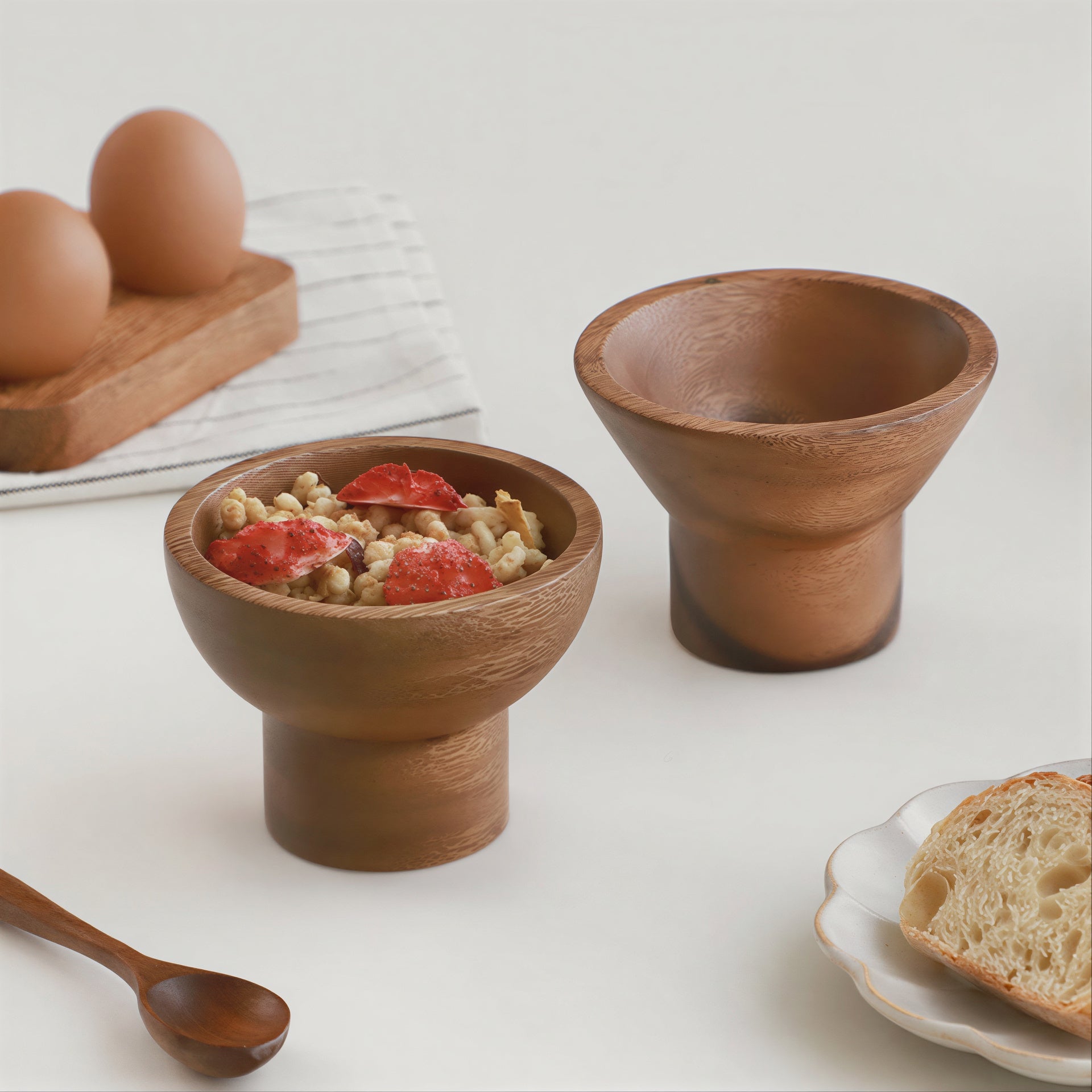 Acacia Wood Pedestal Bowl - detail view