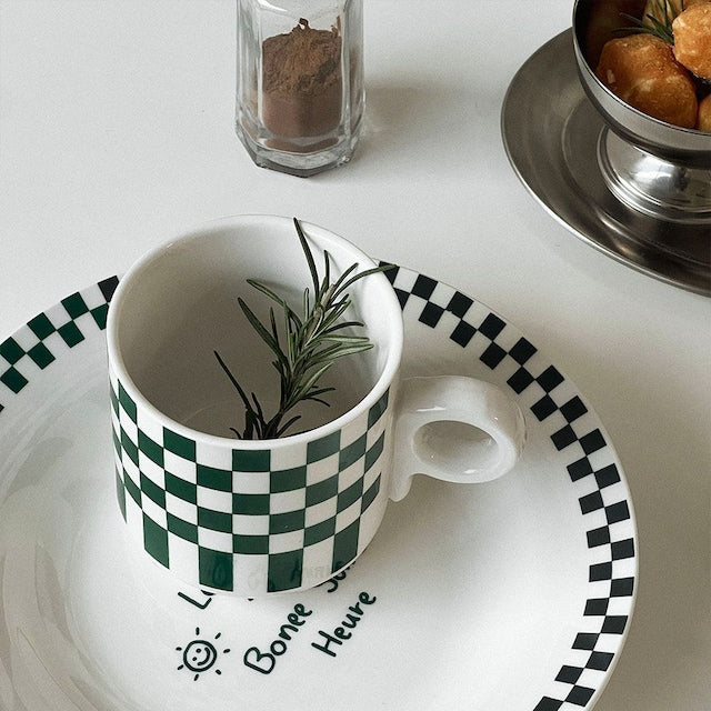 Retro Check Ceramic Mug - lifestyle