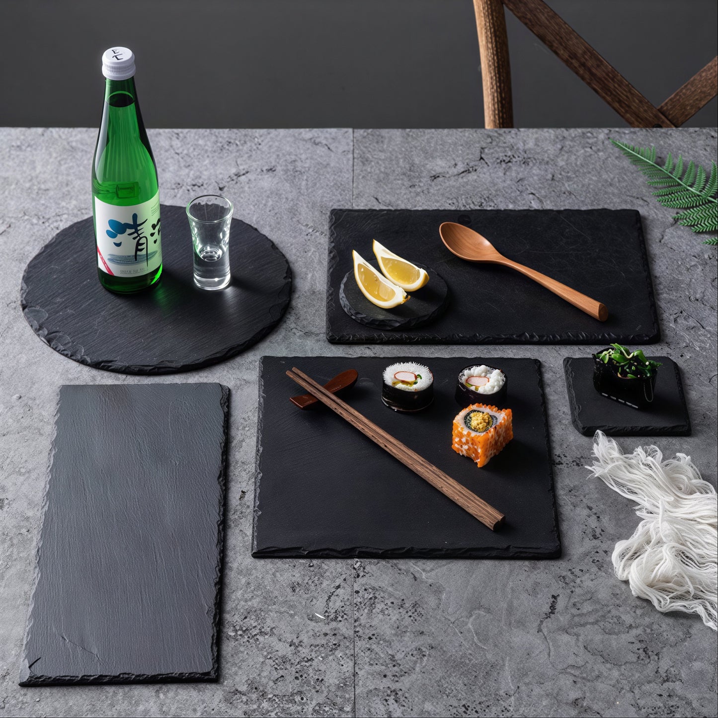 Belle Natural Slate Serving Plate – 8" - close up
