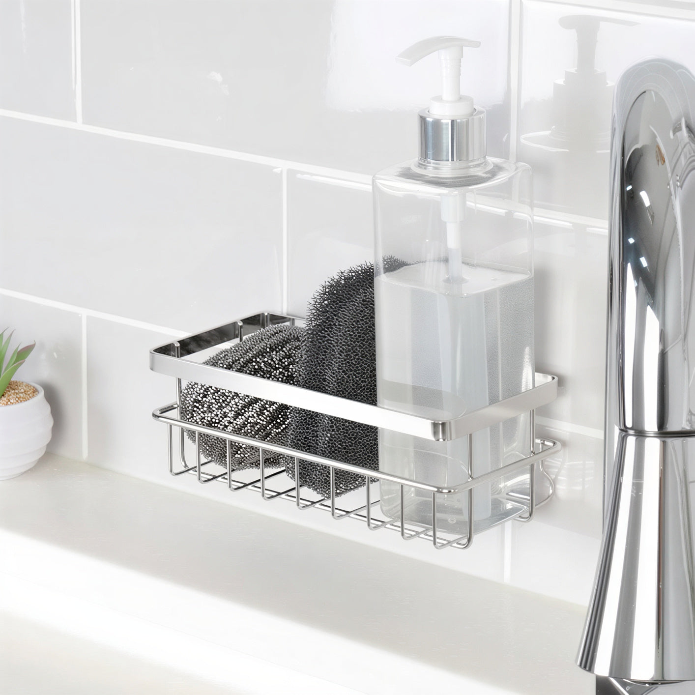 Smart Adhesive Stainless Steel Sink Sponge Holder