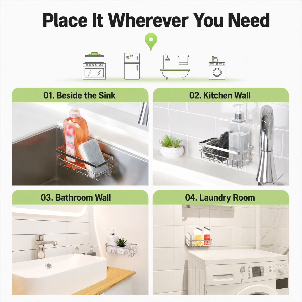 Smart Adhesive Stainless Steel Sink Sponge Holder