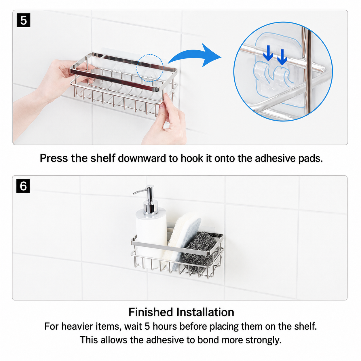 Smart Adhesive Stainless Steel Sink Sponge Holder