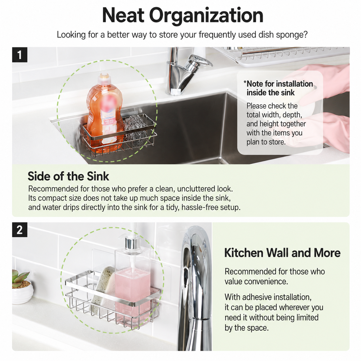 Smart Adhesive Stainless Steel Sink Sponge Holder