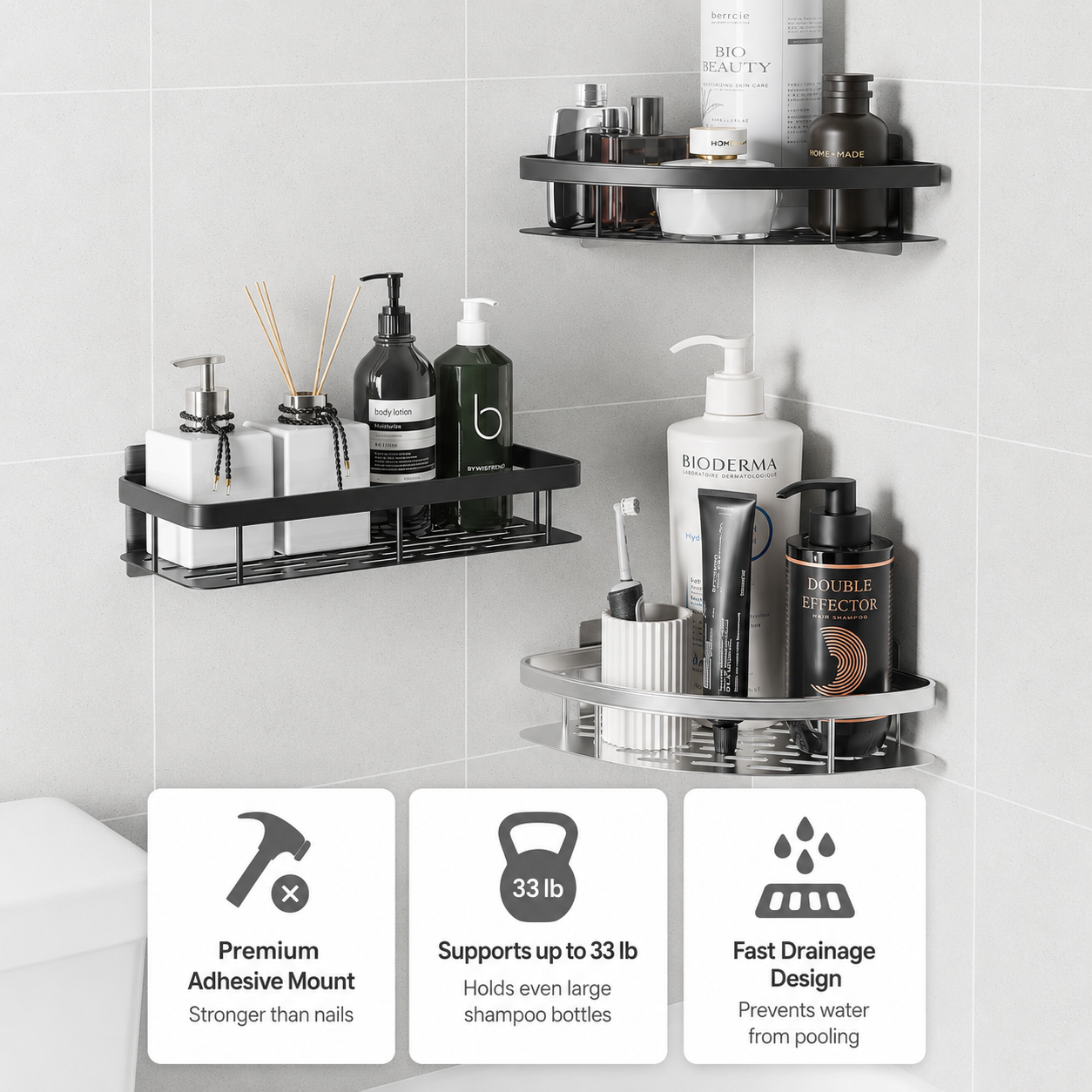 Screw-Lock No-Drill Bathroom Shelf