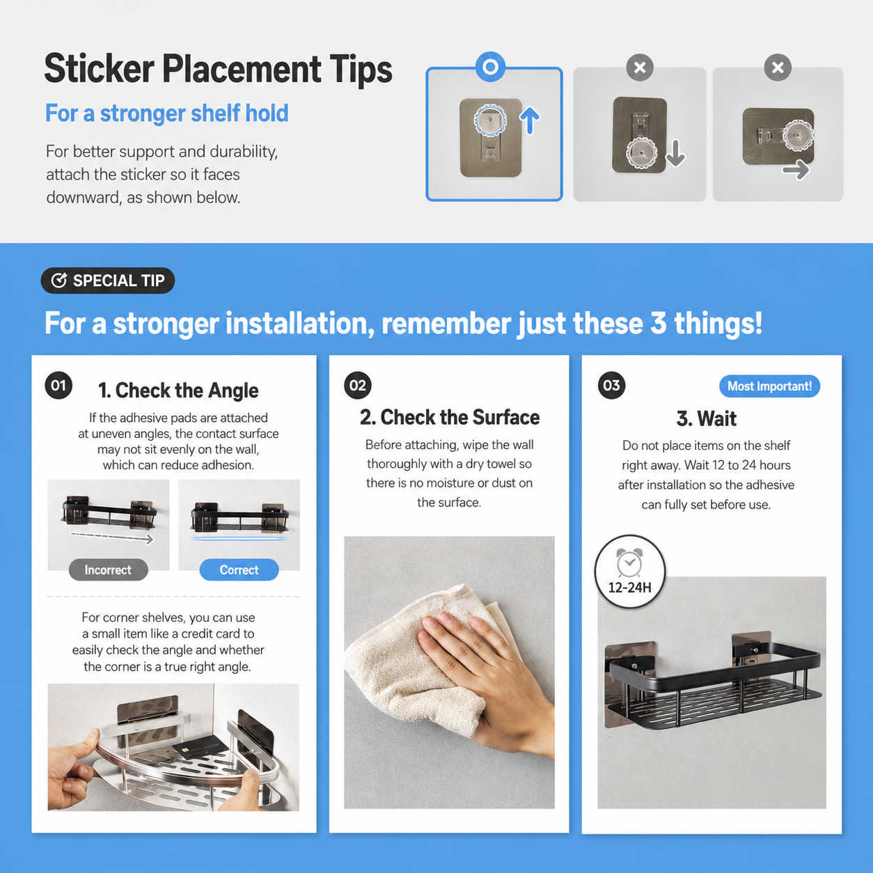 Screw-Lock No-Drill Bathroom Shelf