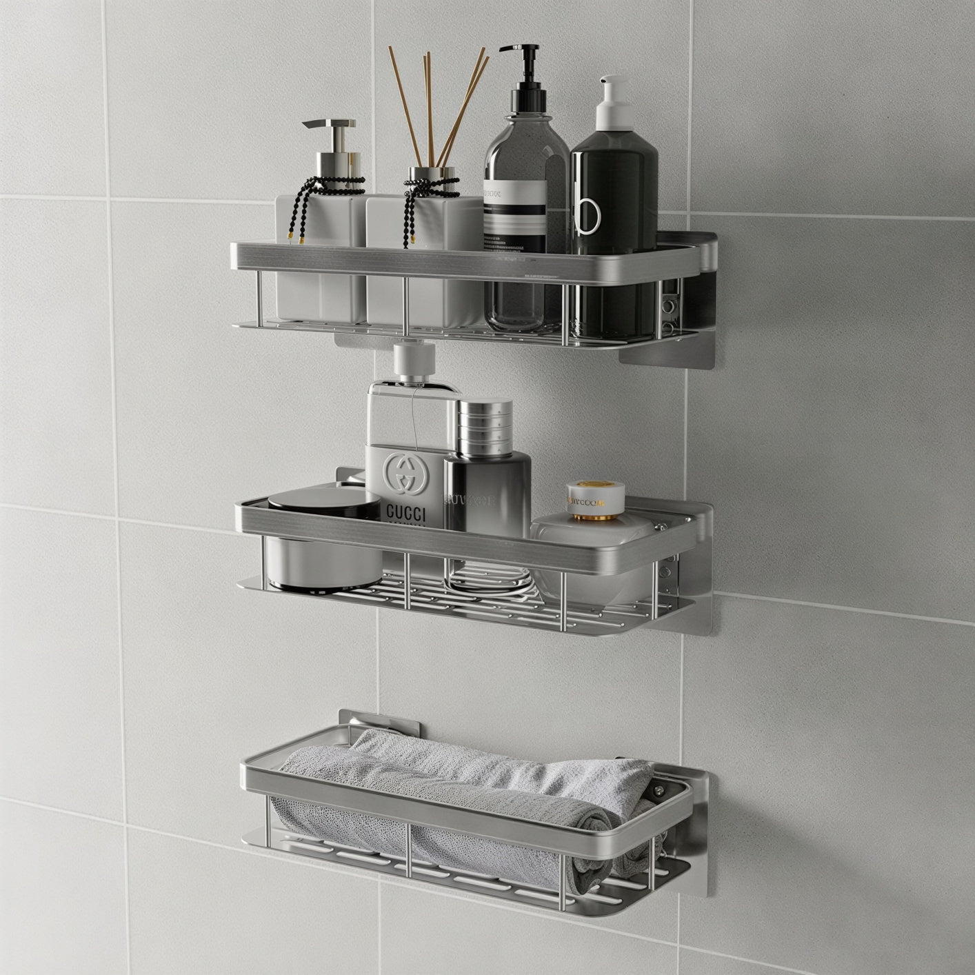 Screw-Lock No-Drill Bathroom Shelf