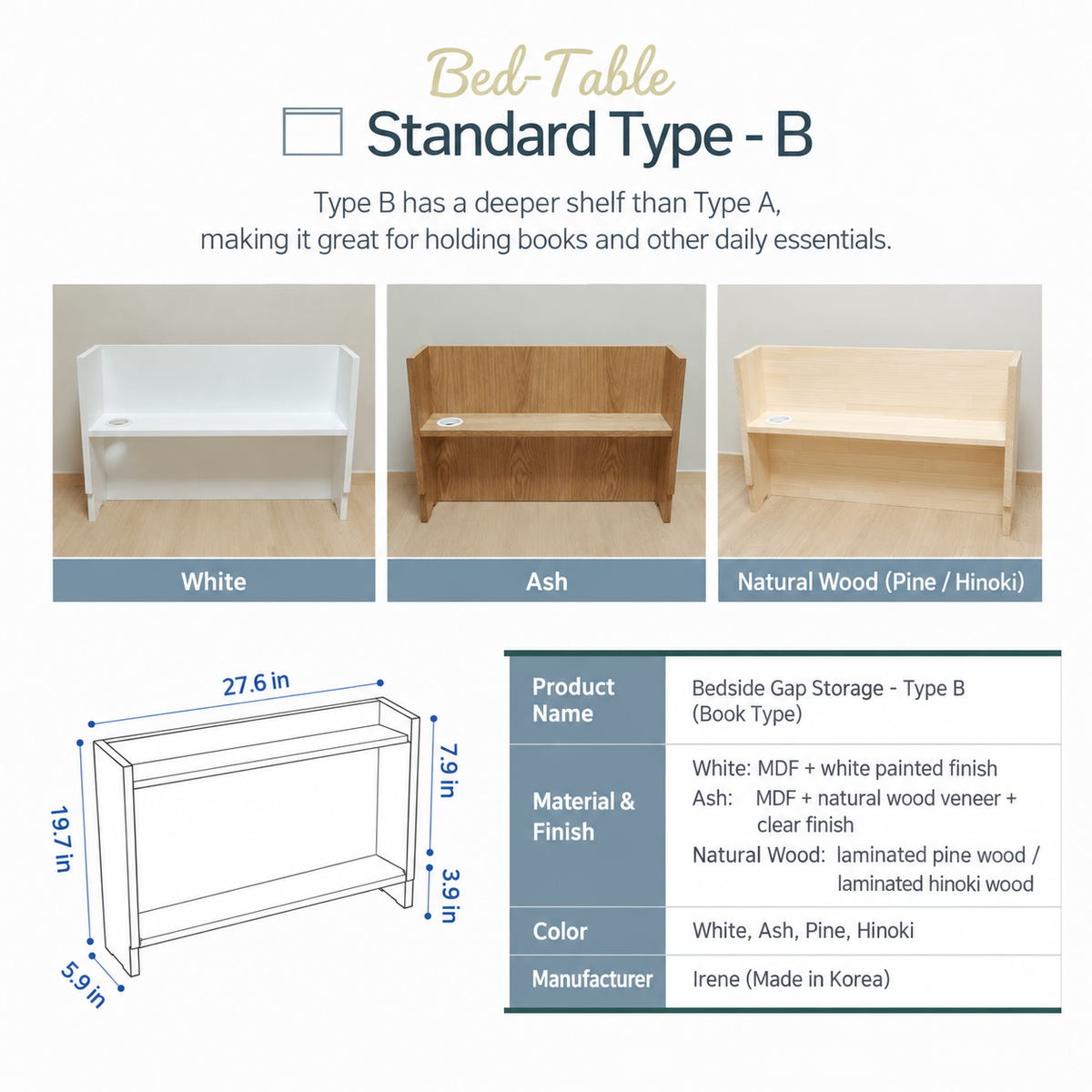 Velita Bedside Gap Side Table Storage Cabinet