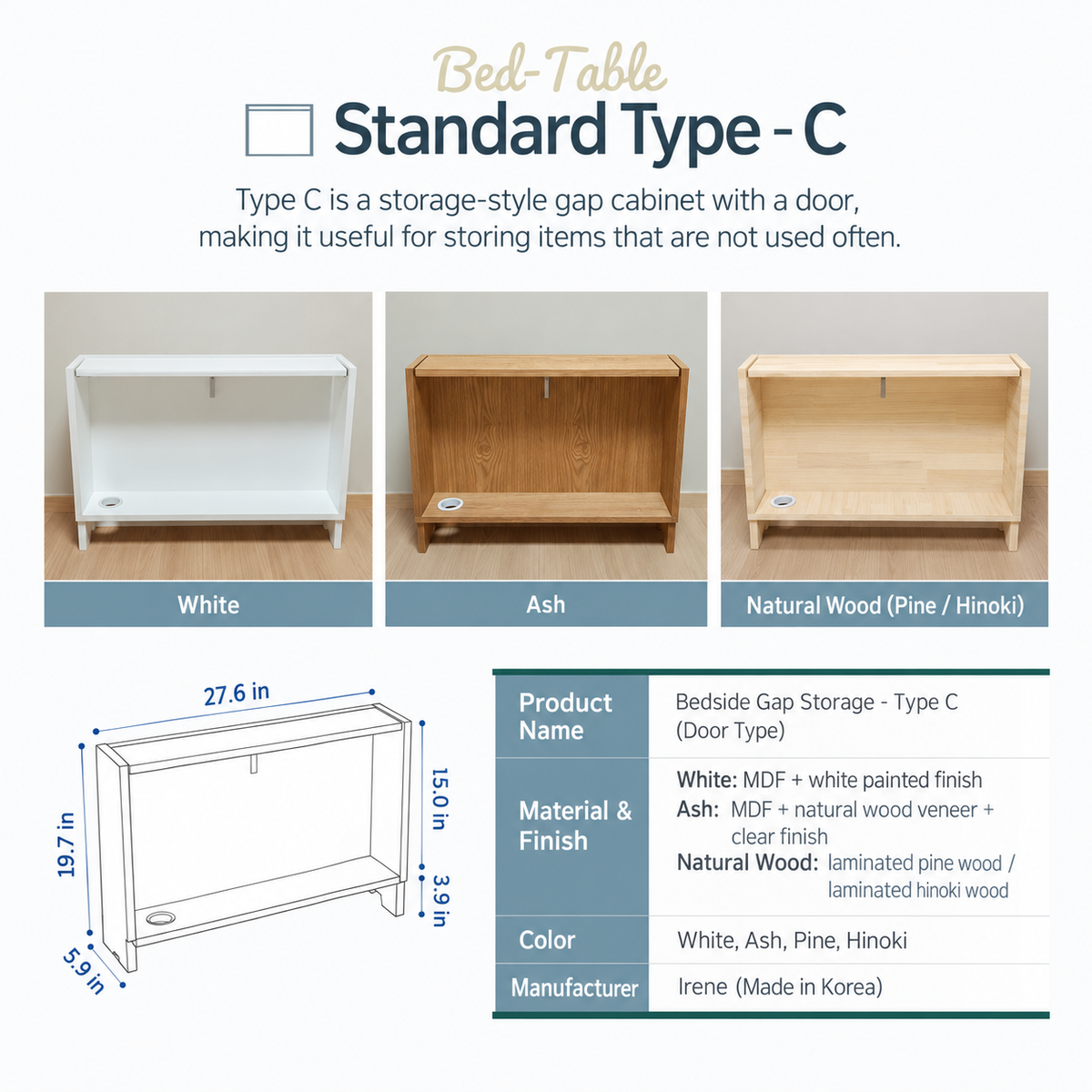 Velita Bedside Gap Side Table Storage Cabinet