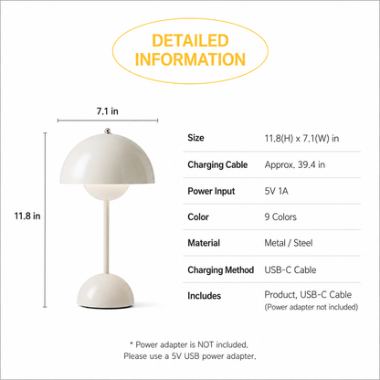 Wireless Rechargeable Mushroom Table Lamp