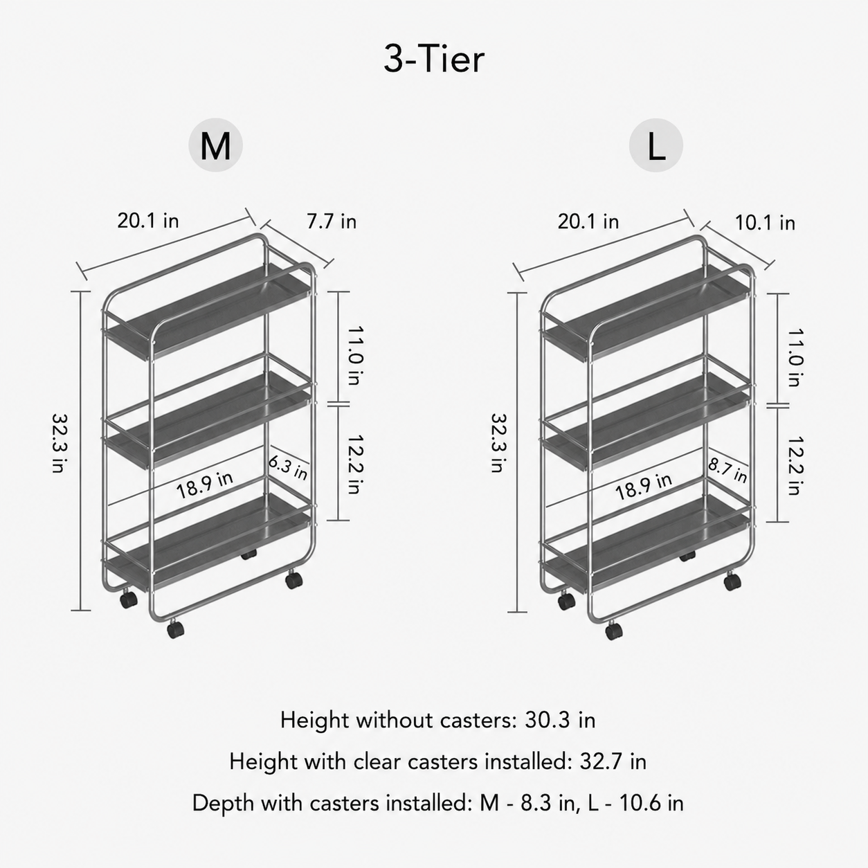 304 Stainless Steel Slim Utility Trolley