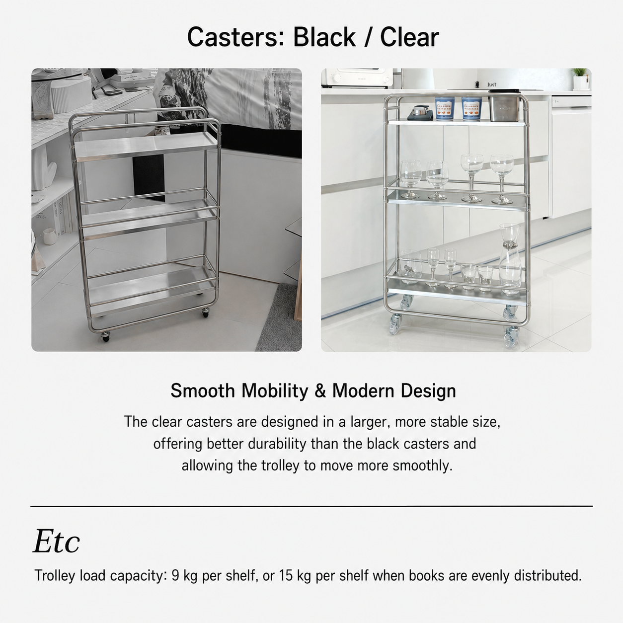 304 Stainless Steel Slim Utility Trolley