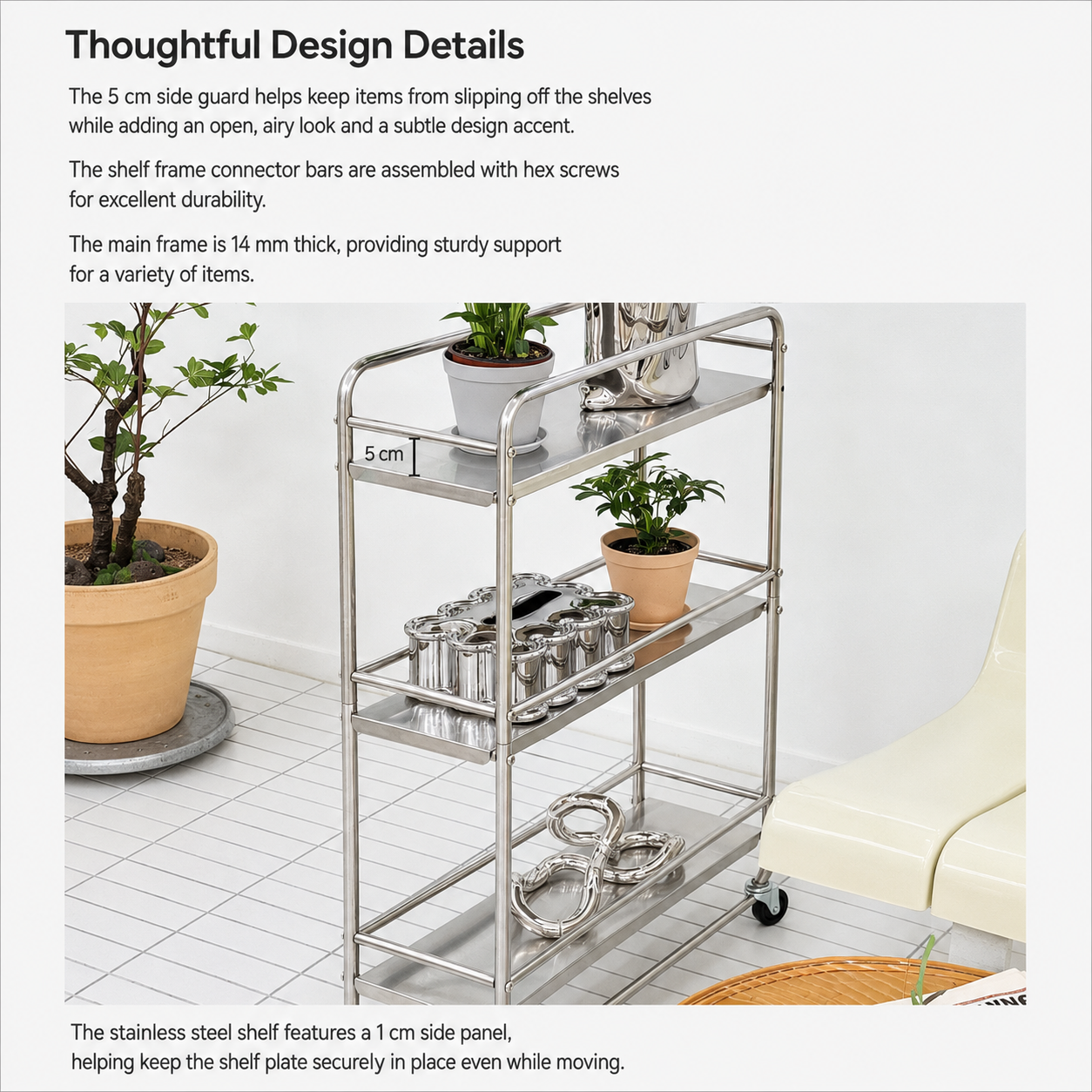 304 Stainless Steel Slim Utility Trolley