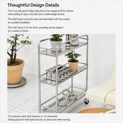 304 Stainless Steel Slim Utility Trolley