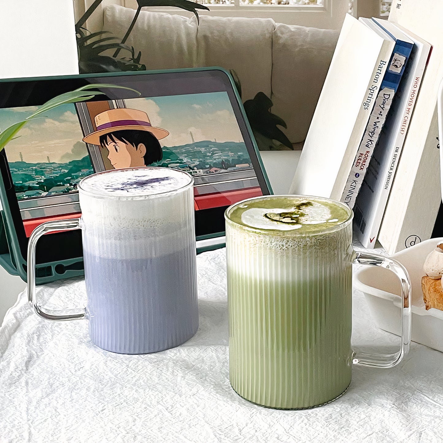 Selena Ribbed Glass Mug Set of 2 (14 oz)