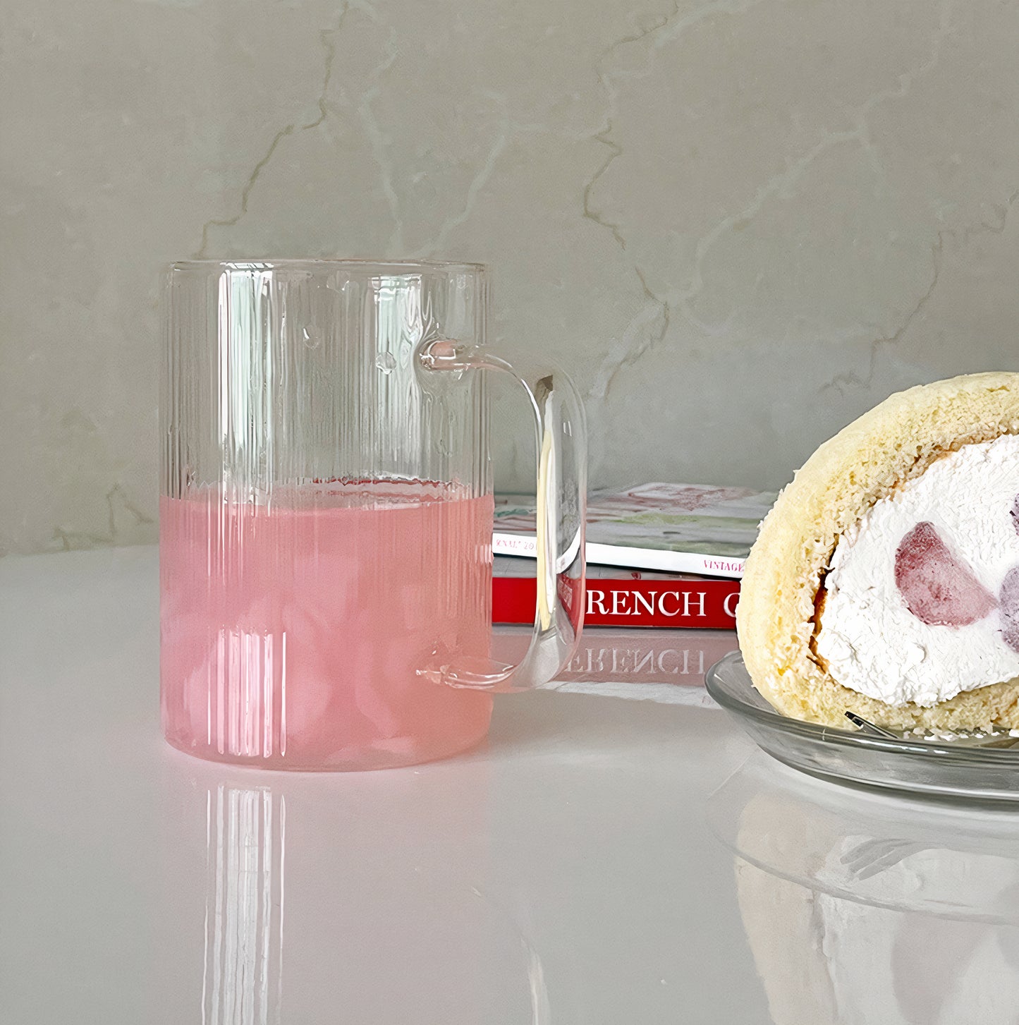 Selena Ribbed Glass Mug Set of 2 (14 oz)