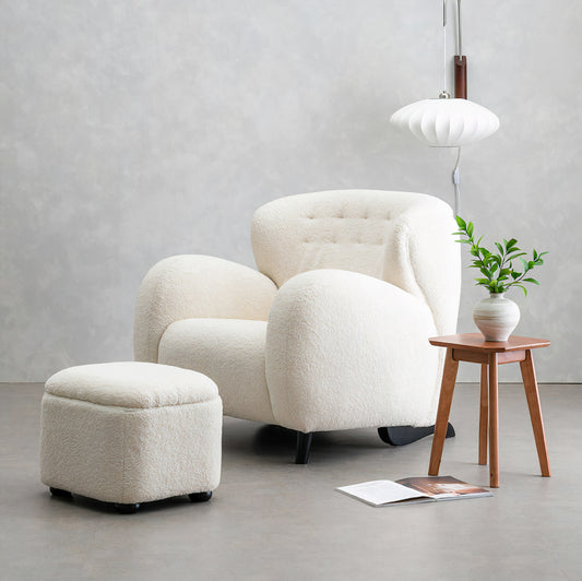 Bouclé Deep Seat Lounge Chair (With Ottoman)