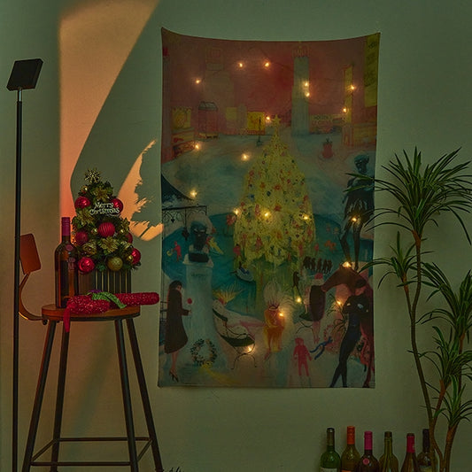 Christmas Art Chiffon Curtain Poster – Holiday Party Wall Décor (3 Sizes)